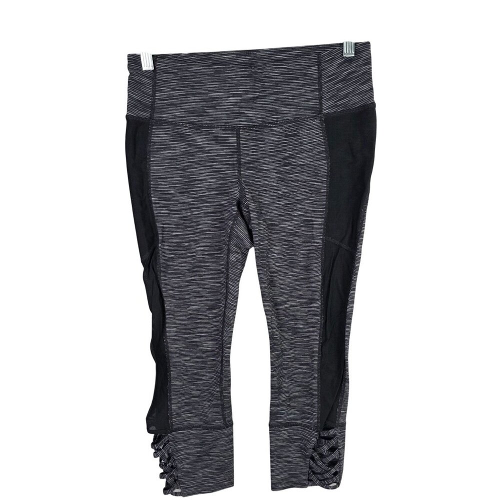 Womens Athleta Striped Capri Workout Leggings Side Pockets Nylon Blend Stretch S